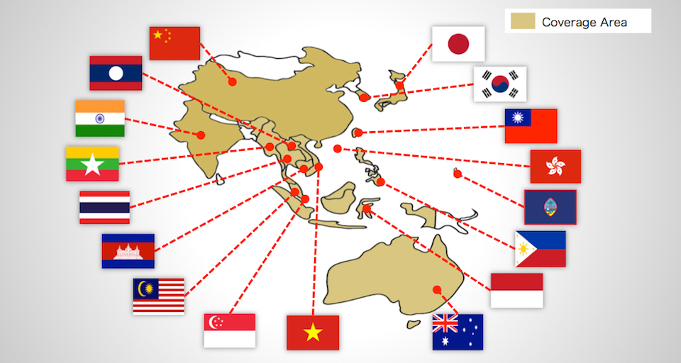 Coverage Area：Thailand, Singapore, Malaysia, Indonesia, Philippines, Australia, India, Korea, China, Hong Kong, Taiwan and Japan